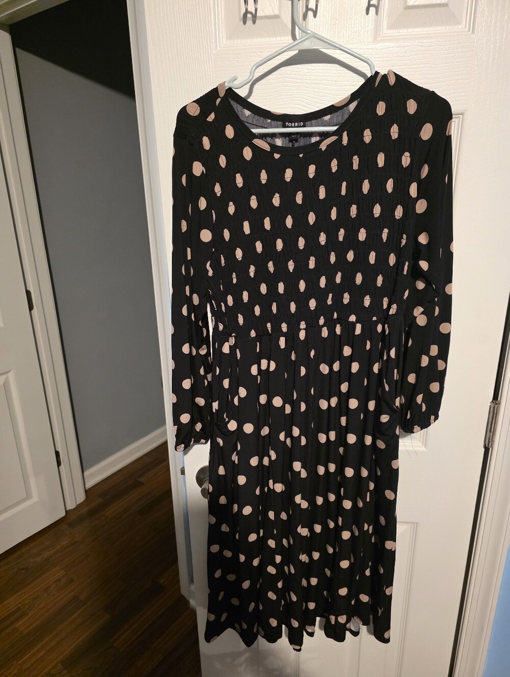 Torrid Black Long Sleeved Black Dress w/ Blush Dots